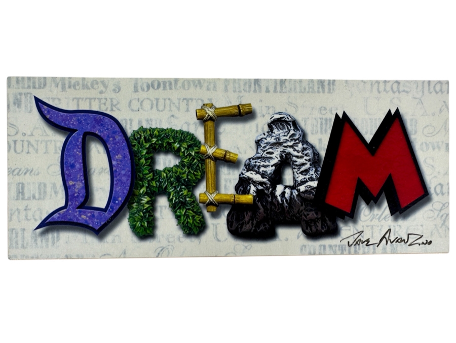 Disney Parks Dave Avanzino Artist Signed Wooden Print Titled 'Always Dream' Signed Front And Back With Original Box 7.5W X 3D X 1.5H