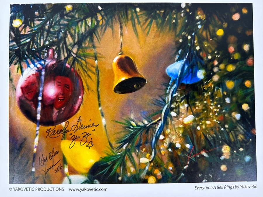 Yakovetic Artist Signed Print Titled 'Every Time A Bell Rings' From The Movie It's A Wonderful Life Also Signed By Actress Karolyn Grimes Who Played Zuzu Bailey In The Movie It's A Wonderful Life 10' X 8'