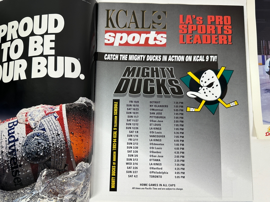 Anaheim Mighty Ducks Inaugural Game Program With First Day Cover Stamp Dated Oct. 8, 1993, Media Guide And 1993-94 Team Photo Print [Photo 10]