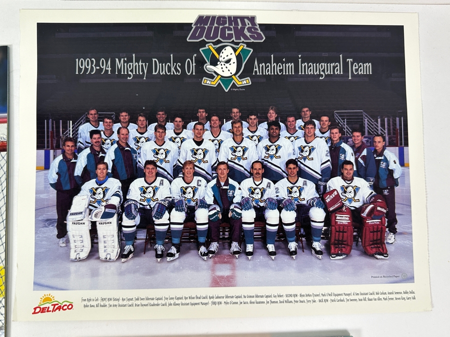 Anaheim Mighty Ducks Inaugural Game Program With First Day Cover Stamp Dated Oct. 8, 1993, Media Guide And 1993-94 Team Photo Print [Photo 3]