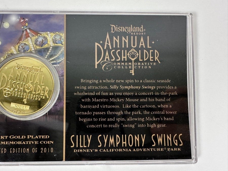 Limited Edition Of 2010 24k Gold Plated Commemorative Coin From Disney's California Adventure Park Silly Symphony Swings Annual Passholder Collector Coin Numbered 81 Of 2,010 [Photo 7]