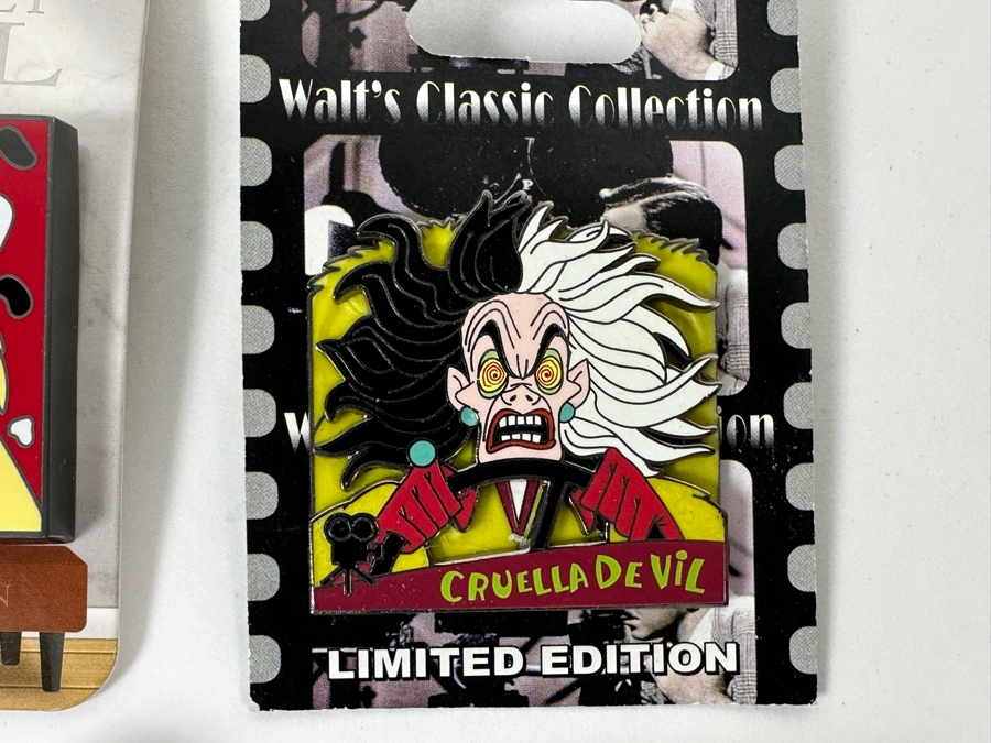 (3) Limited Edition Disney 101 Dalmatians Cruella De Vil Trading Pins And (1) Disney 101 Dalmatians Cruella De Vil Trading Pin [Photo 5]