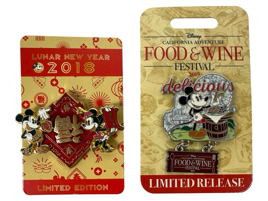 Pair Of Limited Edition Disney Lunar New Year 2018 And California Adventure Food & Wine Festival 2019 Collectible Trading Pins