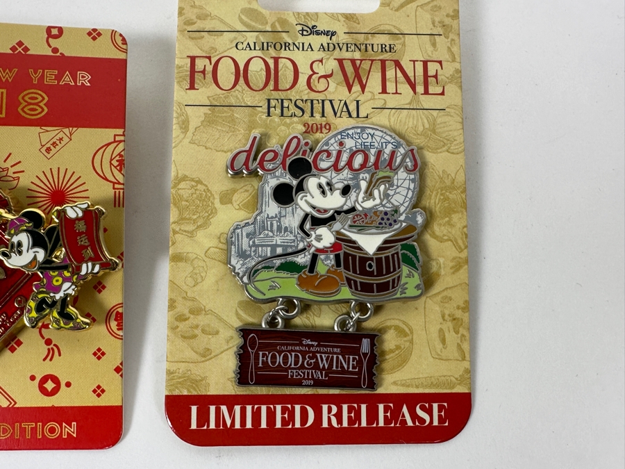 Pair Of Limited Edition Disney Lunar New Year 2018 And California Adventure Food & Wine Festival 2019 Collectible Trading Pins [Photo 5]