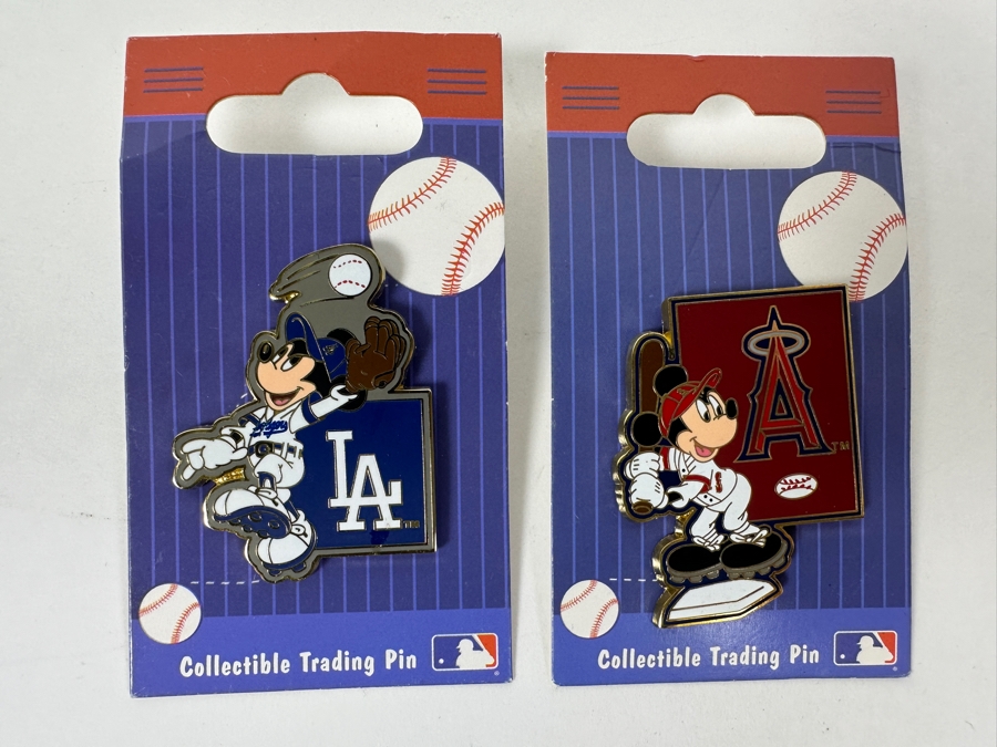 (2) Disney Collectible MLB Trading Pins Mickey Mouse LA Dodgers & Mickey Mouse Los Angeles Angels And (1) Peter David NBA Finals 2001 76ers Vs. Los Angeles Lakers Pin [Photo 6]