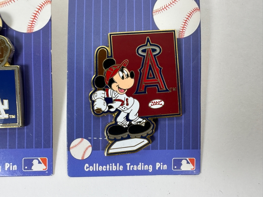 (2) Disney Collectible MLB Trading Pins Mickey Mouse LA Dodgers & Mickey Mouse Los Angeles Angels And (1) Peter David NBA Finals 2001 76ers Vs. Los Angeles Lakers Pin [Photo 8]