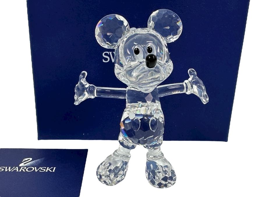 Swarovski Crystal Disney Mickey Mouse Figurine With Original Box 4'H