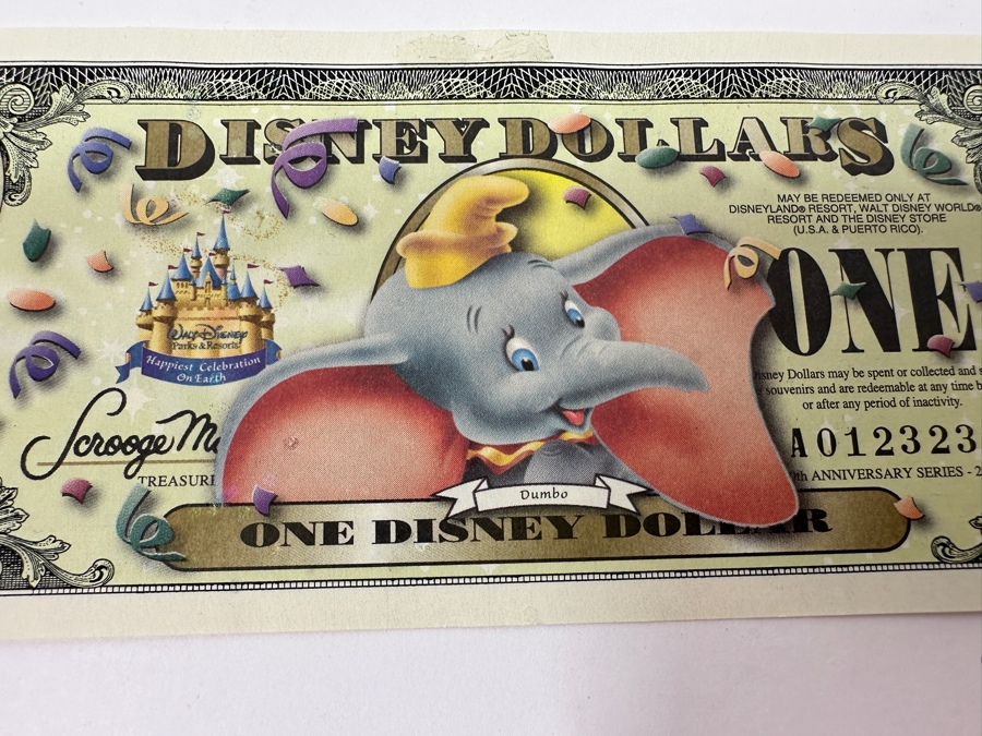 (2) 2005 Anniversary Series $1 One Disney Dollars Featuring Dumbo [Photo 9]