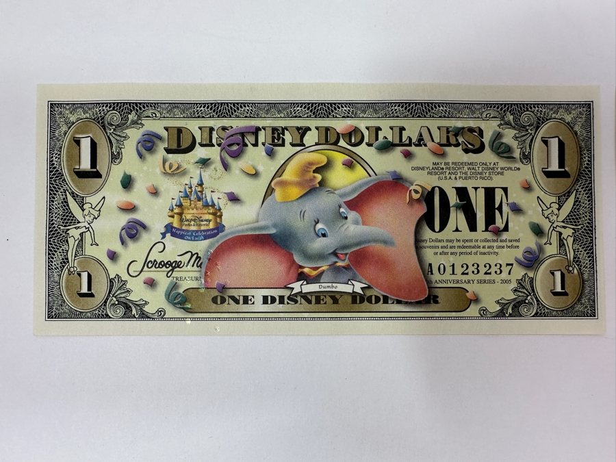 (2) 2005 Anniversary Series $1 One Disney Dollars Featuring Dumbo [Photo 5]