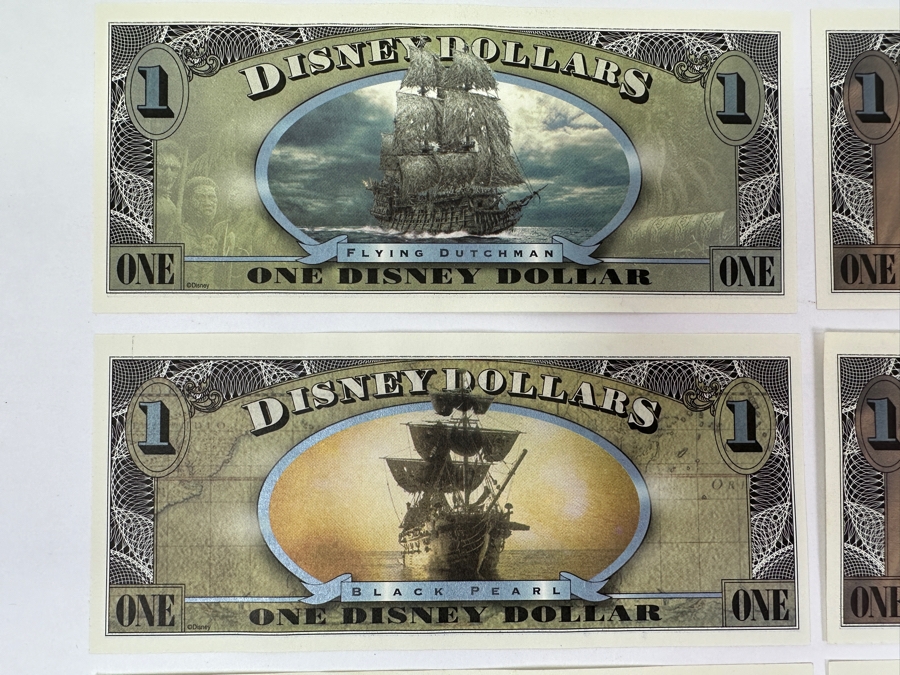 (6) Uncirculated 2007 Series Pirates Of The Caribbean $1 Dollar Disney Dollars Flying Dutchman, Empress & Black Pearl [Photo 9]
