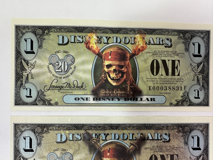 (6) Uncirculated 2007 Series Pirates Of The Caribbean $1 Dollar Disney Dollars Flying Dutchman, Empress & Black Pearl [Photo 2]