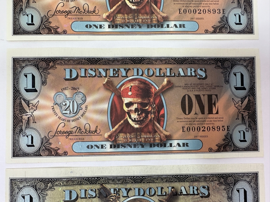 (6) Uncirculated 2007 Series Pirates Of The Caribbean $1 Dollar Disney Dollars Flying Dutchman, Empress & Black Pearl [Photo 6]
