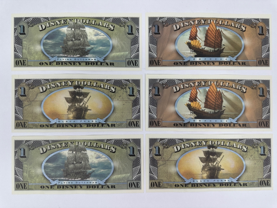 (6) Uncirculated 2007 Series Pirates Of The Caribbean $1 Dollar Disney Dollars Flying Dutchman, Empress & Black Pearl [Photo 8]