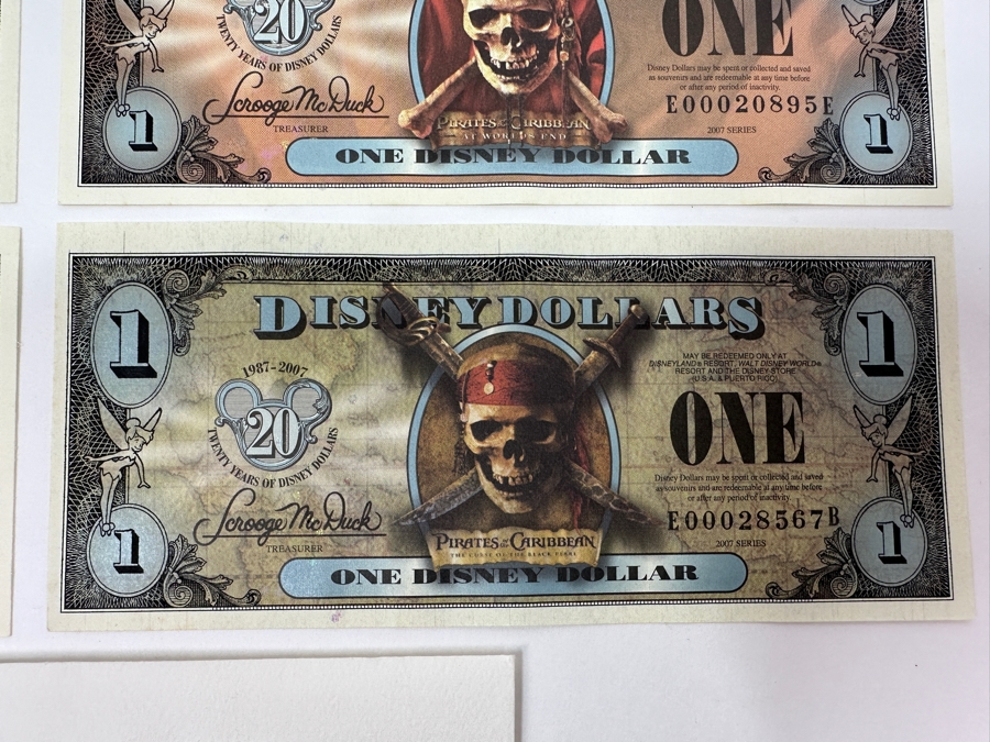 (6) Uncirculated 2007 Series Pirates Of The Caribbean $1 Dollar Disney Dollars Flying Dutchman, Empress & Black Pearl [Photo 7]
