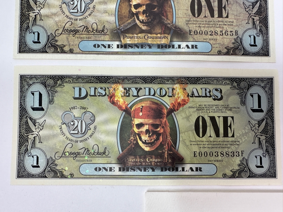 (6) Uncirculated 2007 Series Pirates Of The Caribbean $1 Dollar Disney Dollars Flying Dutchman, Empress & Black Pearl [Photo 4]
