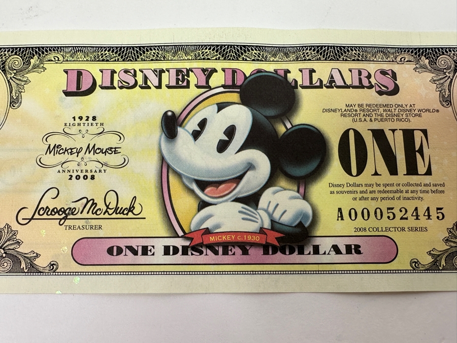 2008 Collector Series $1 One Disney Dollars Featuring Mickey Mouse C. 1930 [Photo 3]