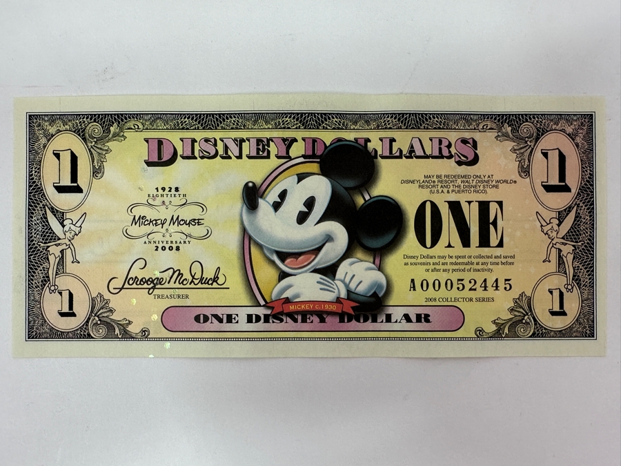 2008 Collector Series $1 One Disney Dollars Featuring Mickey Mouse C. 1930 [Photo 2]