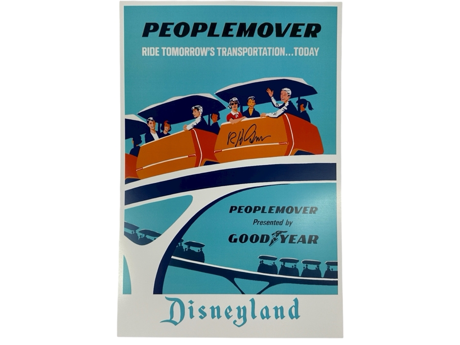 Artist Signed Walt Disney's Peoplemover Disneyland Attraction Poster Signed By Disney Legend Imagineer Bob Gurr 12' X 18'
