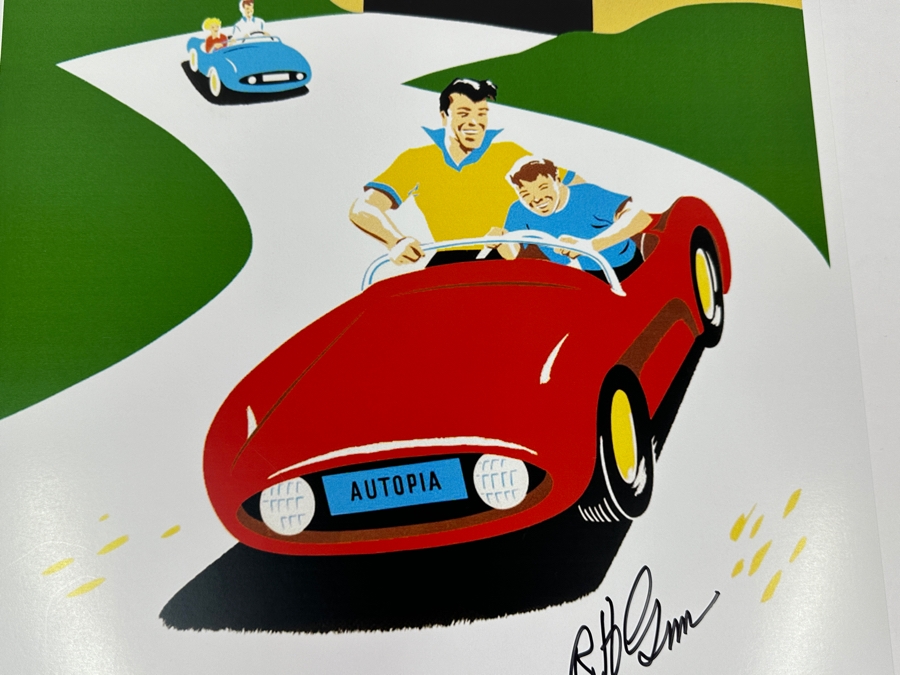 Artist Signed Walt Disney's Autopia Tomorrowland Disneyland Attraction Poster Signed By Disney Legend Imagineer Bob Gurr 12' X 18' [Photo 4]