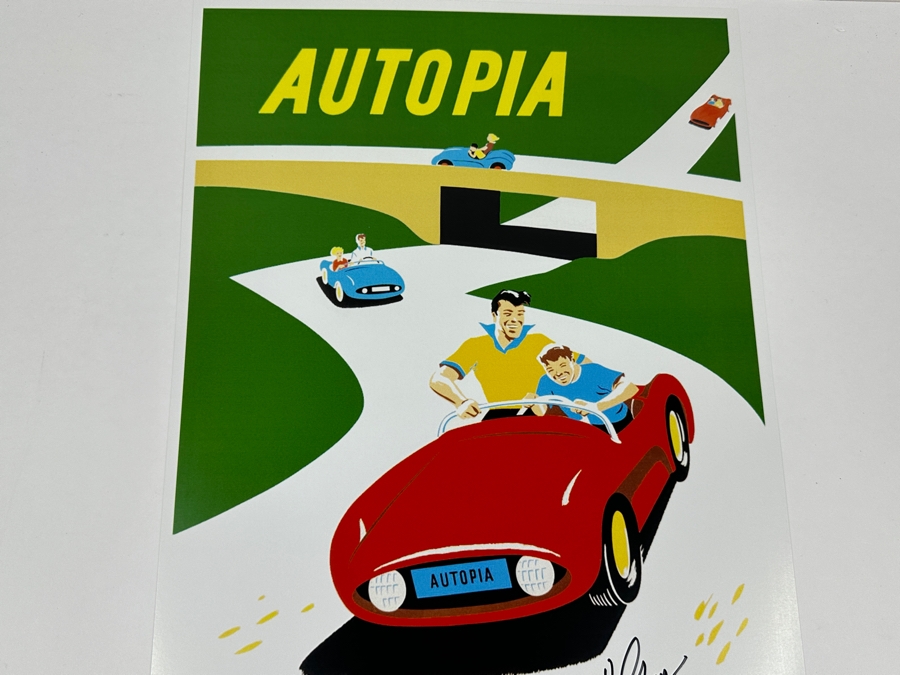 Artist Signed Walt Disney's Autopia Tomorrowland Disneyland Attraction Poster Signed By Disney Legend Imagineer Bob Gurr 12' X 18' [Photo 3]