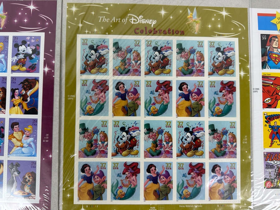 The Art Of Disney Romance Mint Stamps Sheet, The Art Of Disney Celebration Mint Stamps Sheet And DC Comics Super Heroes Mint Stamps Sheet [Photo 2]