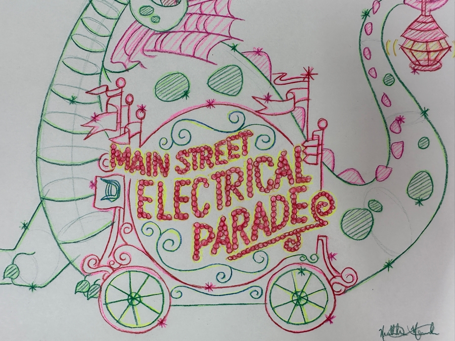 Original Disneyland Disney Parks Hand-Drawn Illustration Of Elliot The Dragon From The Movie Pete's Dragon From The Main Street Electrical Parade Artist Signed 11 X 8.5 [Photo 6]