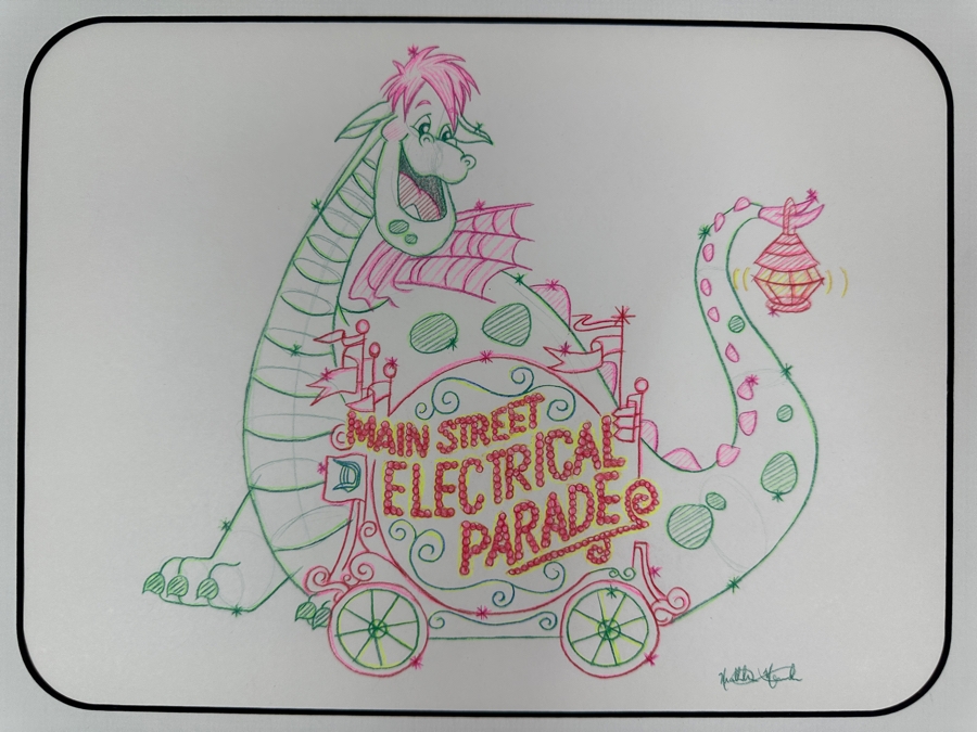 Original Disneyland Disney Parks Hand-Drawn Illustration Of Elliot The Dragon From The Movie Pete's Dragon From The Main Street Electrical Parade Artist Signed 11 X 8.5 [Photo 4]
