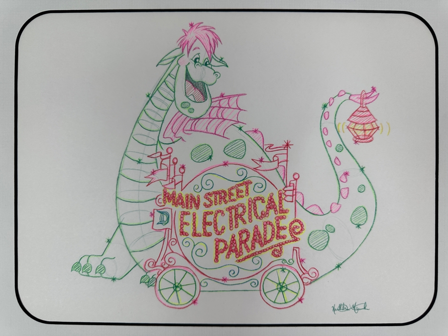 Original Disneyland Disney Parks Hand-Drawn Illustration Of Elliot The Dragon From The Movie Pete's Dragon From The Main Street Electrical Parade Artist Signed 11 X 8.5 [Photo 3]