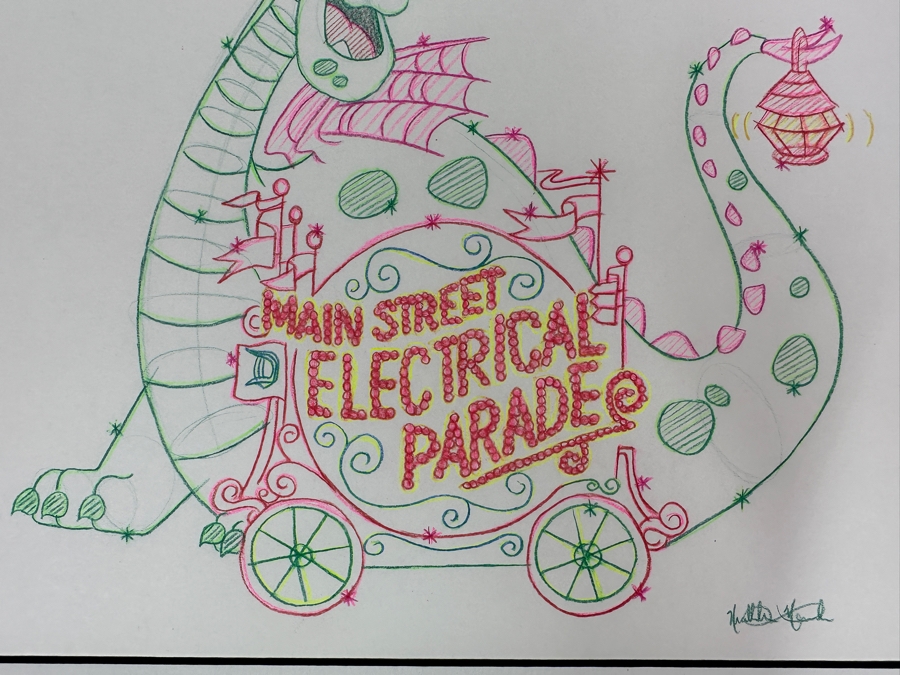 Original Disneyland Disney Parks Hand-Drawn Illustration Of Elliot The Dragon From The Movie Pete's Dragon From The Main Street Electrical Parade Artist Signed 11 X 8.5 [Photo 5]