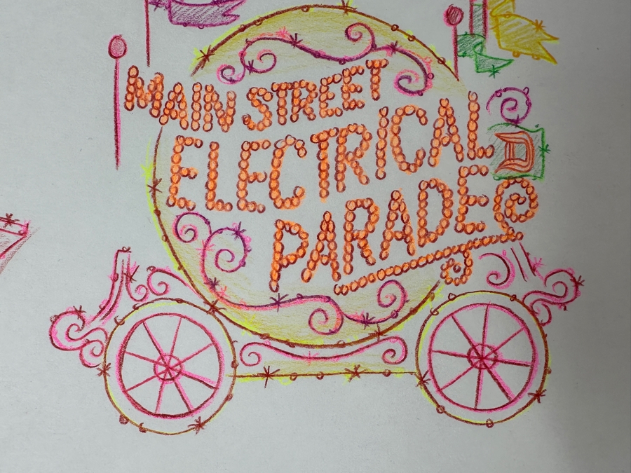 Original Disneyland Disney Parks Megan Matsumoto Hand-Drawn Illustration Of The Main Street Electrical Parade Floats Artist Signed 11 X 8.5 [Photo 8]