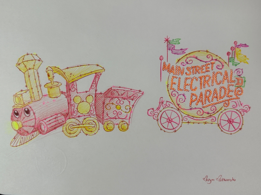 Original Disneyland Disney Parks Megan Matsumoto Hand-Drawn Illustration Of The Main Street Electrical Parade Floats Artist Signed 11 X 8.5 [Photo 4]