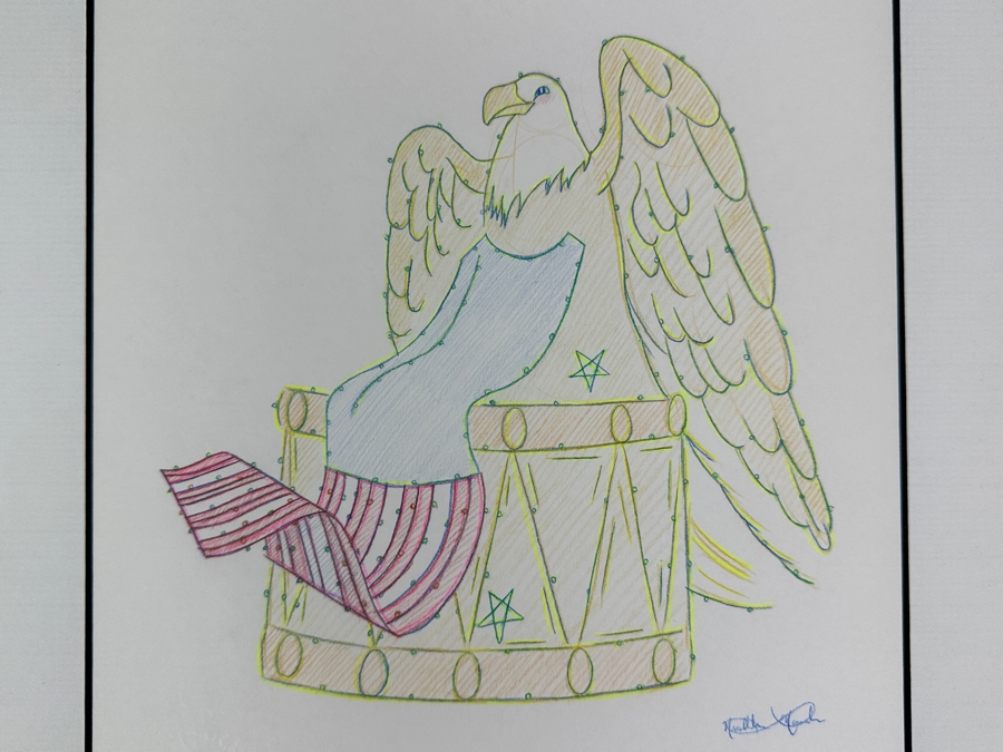 Original Disneyland Disney Parks Hand-Drawn Patriotic Illustration Of Eagle Perched Atop Drum With An American Flag Draped Over It Artist Signed Glows In Dark With Black Light 11 X 8.5 [Photo 3]