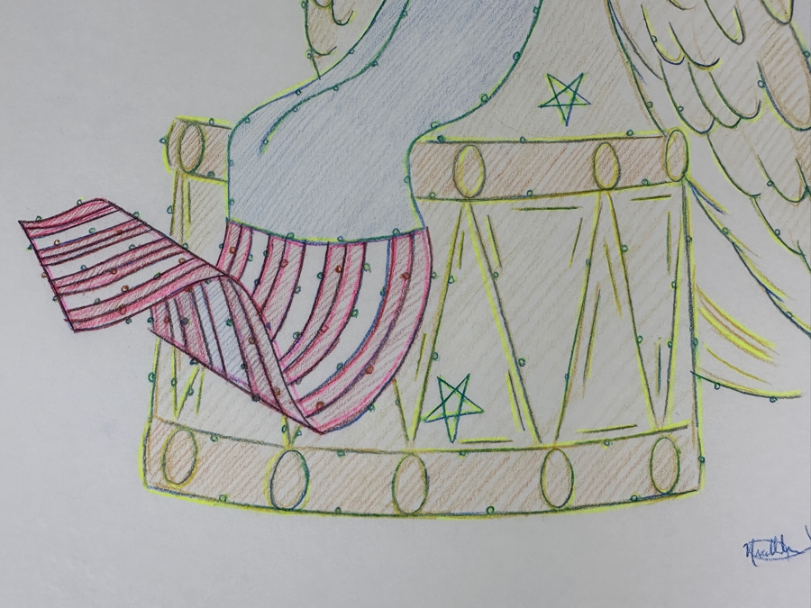 Original Disneyland Disney Parks Hand-Drawn Patriotic Illustration Of Eagle Perched Atop Drum With An American Flag Draped Over It Artist Signed Glows In Dark With Black Light 11 X 8.5 [Photo 5]