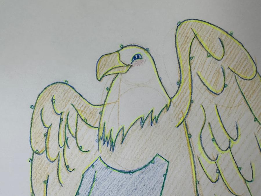 Original Disneyland Disney Parks Hand-Drawn Patriotic Illustration Of Eagle Perched Atop Drum With An American Flag Draped Over It Artist Signed Glows In Dark With Black Light 11 X 8.5 [Photo 4]