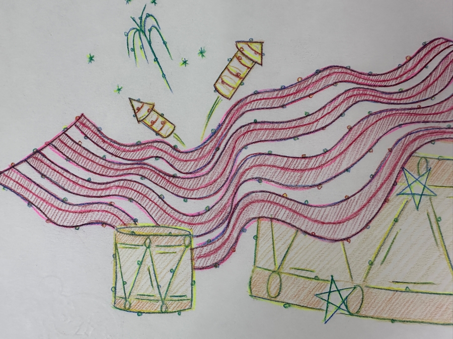 Original Disneyland Disney Parks Hand-Drawn Patriotic Illustration Of Drum With An American Flag Draped Over It Artist Signed Glows In Dark With Black Light 11 X 8.5 [Photo 4]