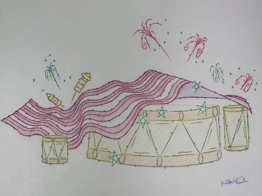 Original Disneyland Disney Parks Hand-Drawn Patriotic Illustration Of Drum With An American Flag Draped Over It Artist Signed Glows In Dark With Black Light 11 X 8.5 [Photo 10]