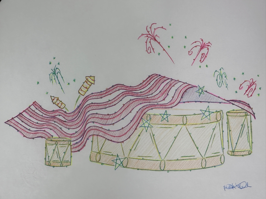 Original Disneyland Disney Parks Hand-Drawn Patriotic Illustration Of Drum With An American Flag Draped Over It Artist Signed Glows In Dark With Black Light 11 X 8.5 [Photo 9]