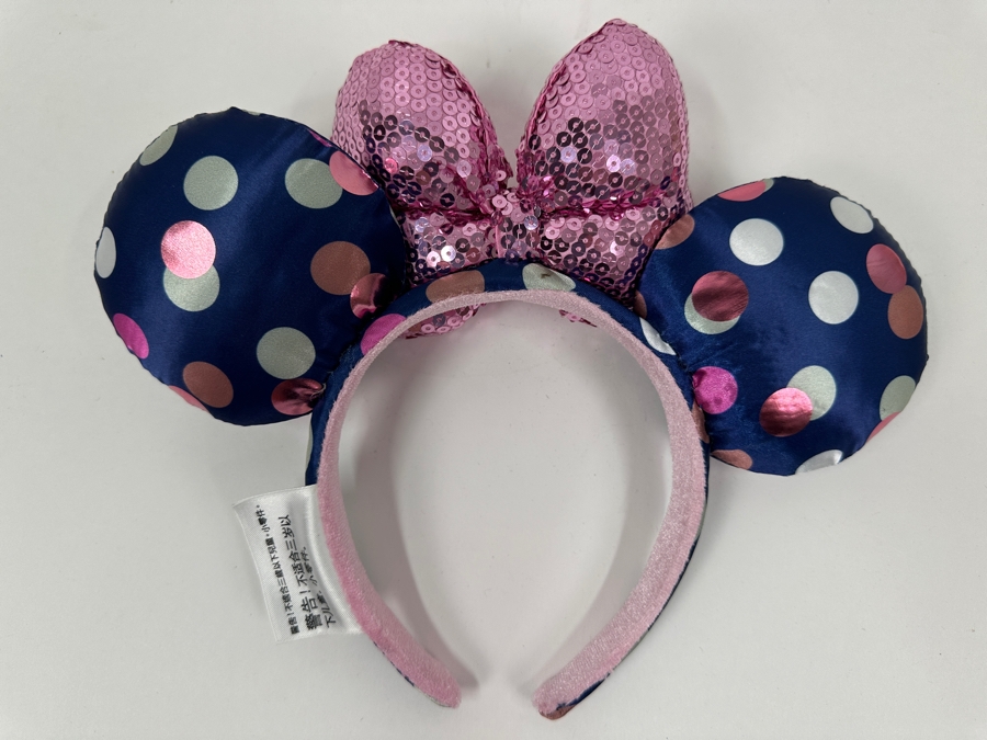 Disney Parks Minnie Mouse Rock the Dots Navy Polka Dot and Pink Sequin Bow Ears Headband [Photo 4]