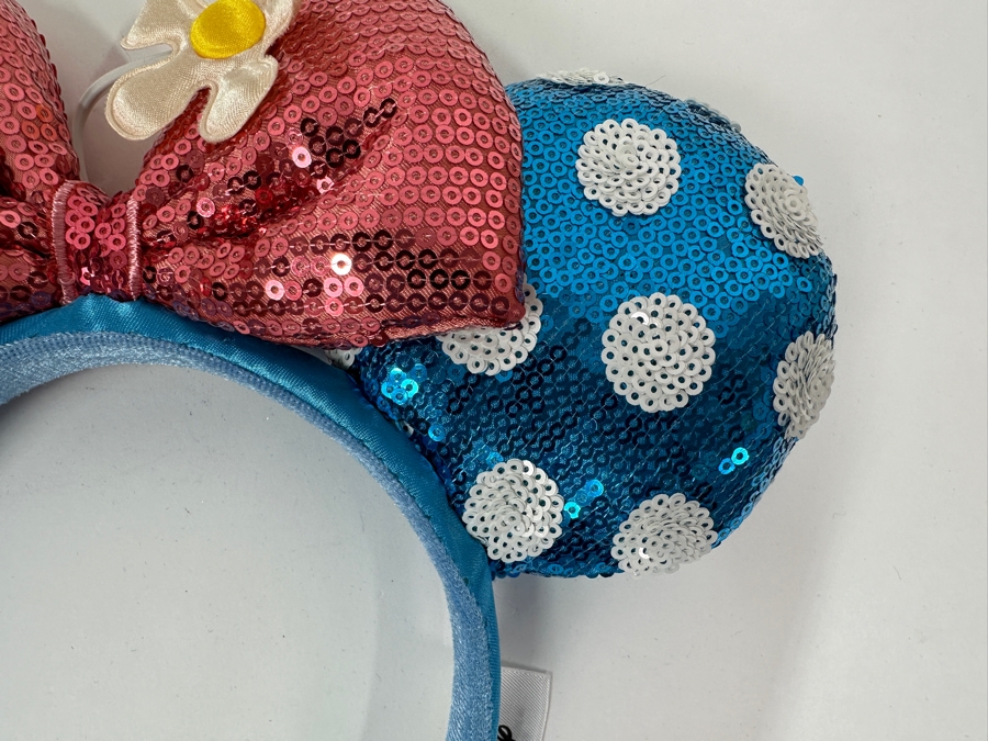 Disney Parks Minnie Mouse Teal Polka Dot and Sequin Bow Ears Headband [Photo 3]