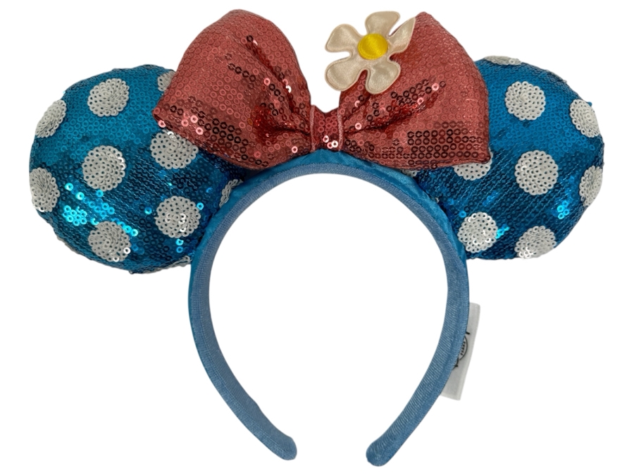 Disney Parks Minnie Mouse Teal Polka Dot and Sequin Bow Ears Headband