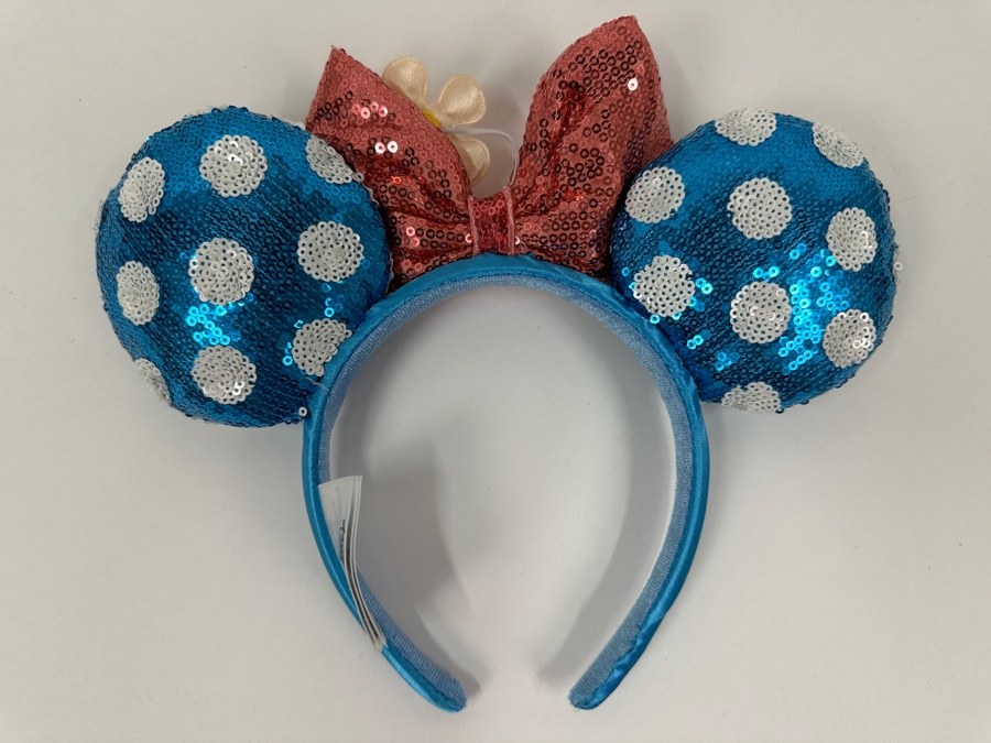 Disney Parks Minnie Mouse Teal Polka Dot and Sequin Bow Ears Headband [Photo 6]