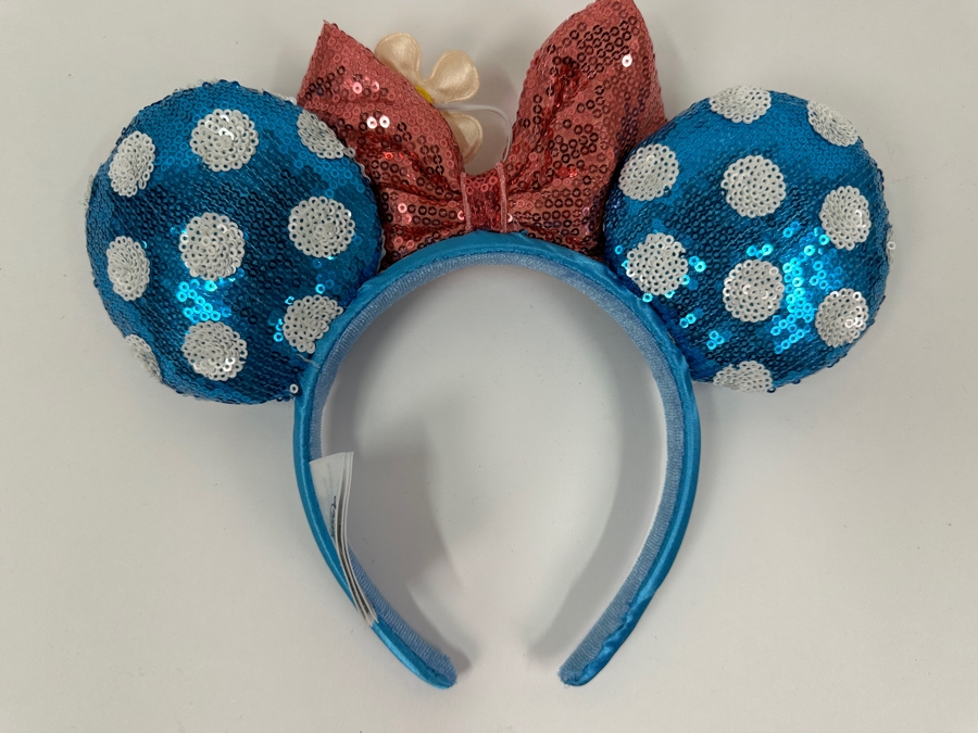 Disney Parks Minnie Mouse Teal Polka Dot and Sequin Bow Ears Headband [Photo 5]