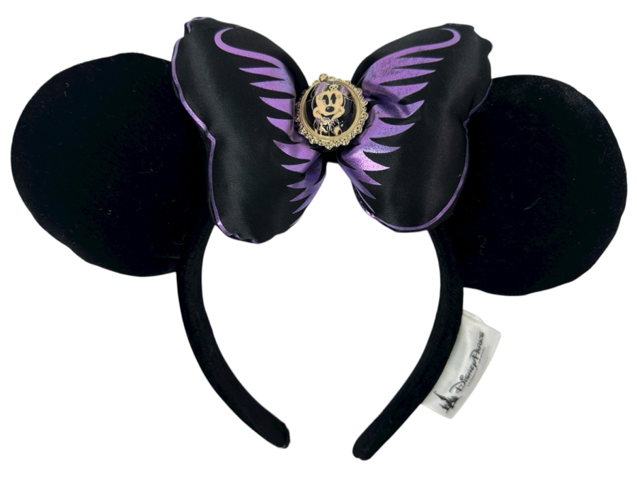 Disney Parks 2017 Minnie Mouse Halloween Skull Brooch Black and Purple Ears Headband