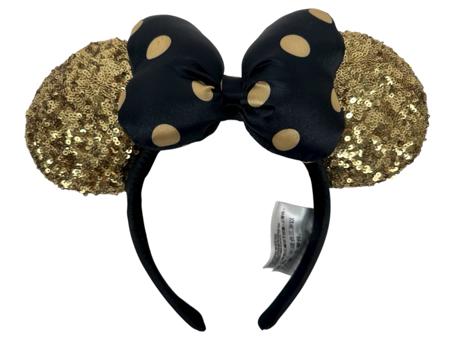 Disney Parks Minnie Mouse Black and Gold Sequin Ears Headband