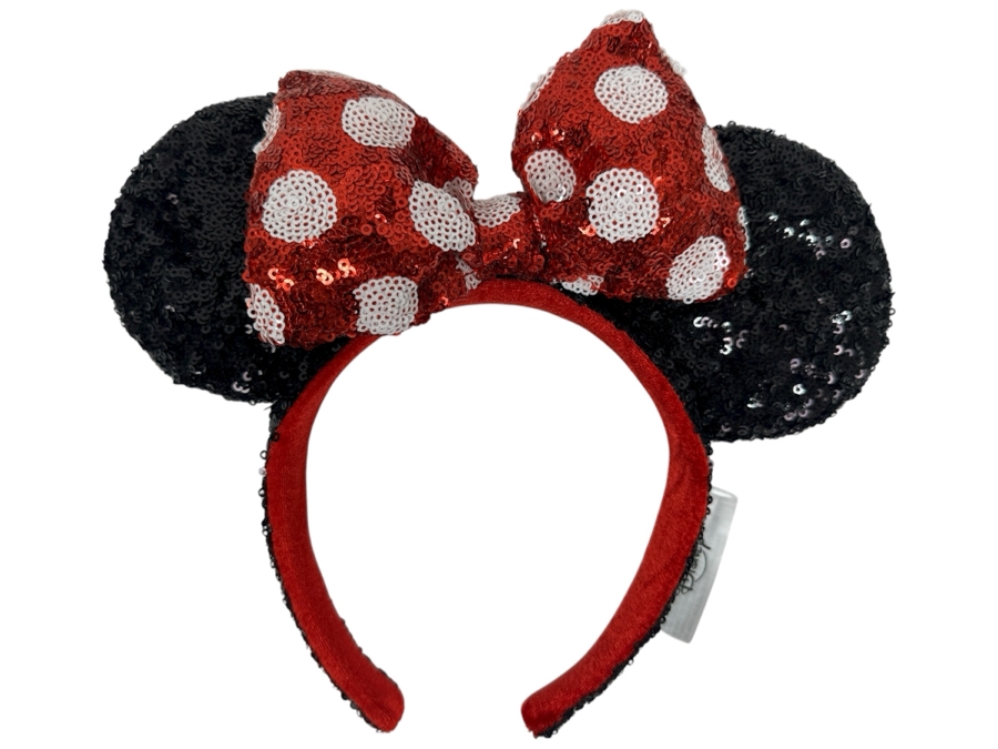 Disney Parks Minnie Mouse Red and White Polka Dot Bow Sequin Ears Headband