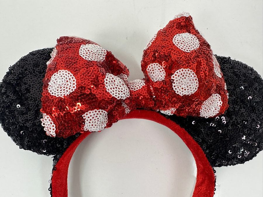 Disney Parks Minnie Mouse Red and White Polka Dot Bow Sequin Ears Headband [Photo 2]