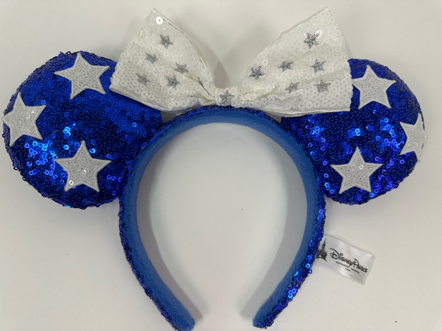 Disney Parks Minnie Mouse Blue and White Stars Sequin Ears Headband [Photo 2]