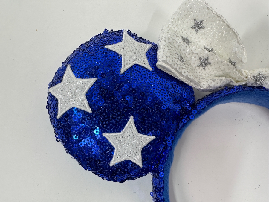 Disney Parks Minnie Mouse Blue and White Stars Sequin Ears Headband [Photo 4]