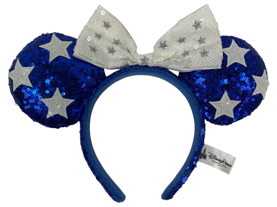 Disney Parks Minnie Mouse Blue and White Stars Sequin Ears Headband