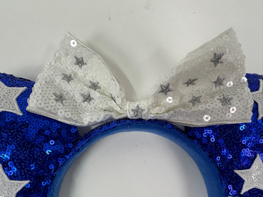Disney Parks Minnie Mouse Blue and White Stars Sequin Ears Headband [Photo 3]